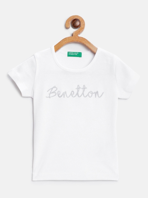 

United Colors of Benetton Girls White Solid Round Neck T-shirt