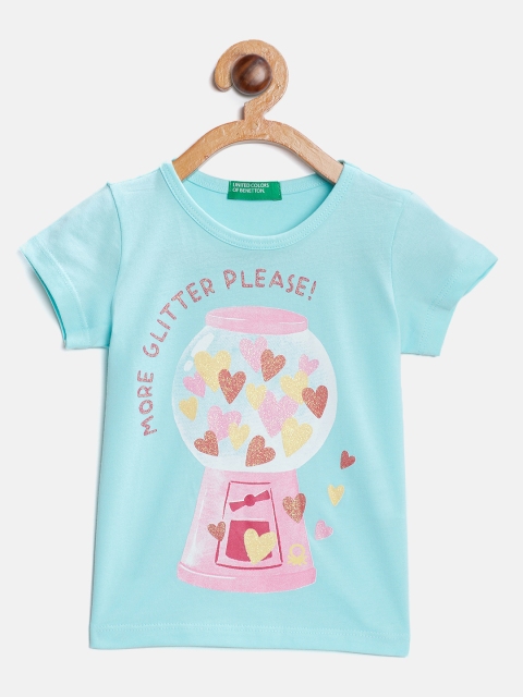 

United Colors of Benetton Girls Blue & Pink Printed Round Neck T-shirt