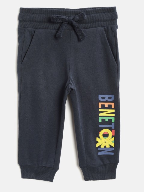 United Colors of Benetton Boys Navy Blue Solid Joggers with Printed Detail