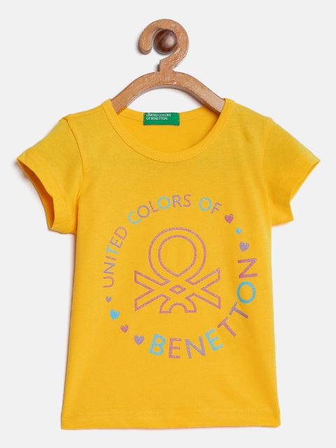 

United Colors of Benetton Girls Yellow Printed Round Neck T-shirt