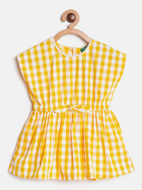 

United Colors of Benetton Girls Yellow & White Printed Fit and Flare Dress