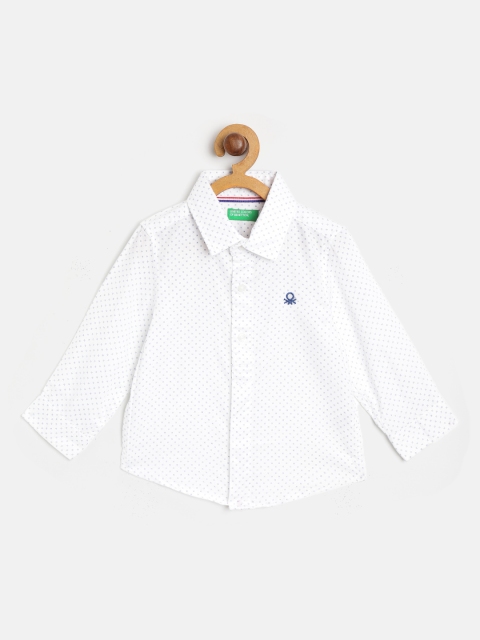 

United Colors of Benetton Boys White & Navy Blue Regular Fit Printed Casual Shirt