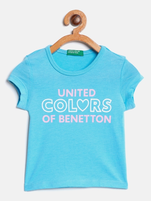 

United Colors of Benetton Girls Blue Printed Round Neck T-shirt