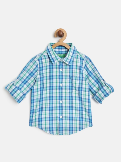 

United Colors of Benetton Boys Blue & Green Regular Fit Checked Casual Shirt