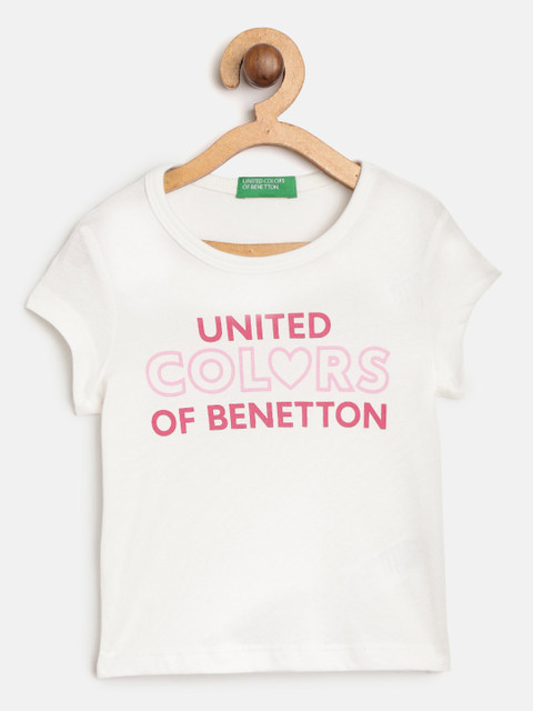 

United Colors of Benetton Girls White & Pink Printed Round Neck T-shirt