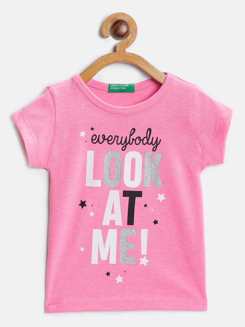 

United Colors of Benetton Girls Pink Printed Round Neck T-shirt