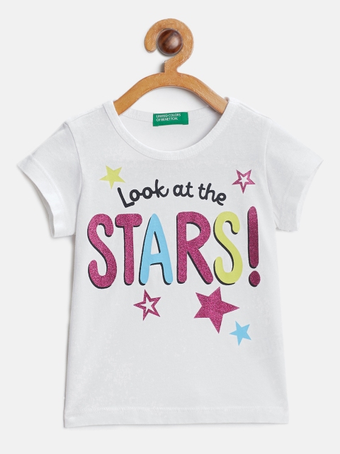 

United Colors of Benetton Girls White Printed Round Neck T-shirt