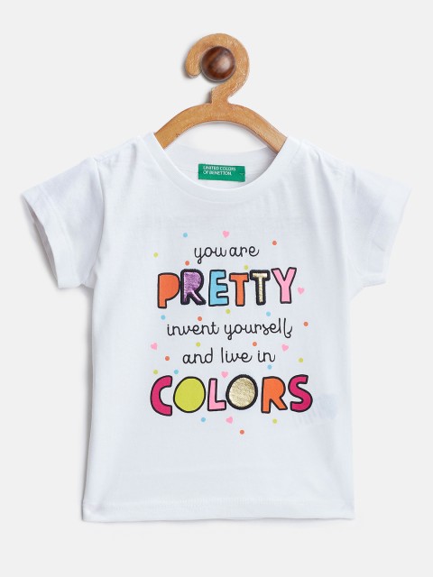 

United Colors of Benetton Girls White Printed Round Neck T-shirt