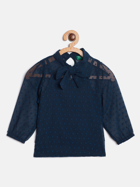 

United Colors of Benetton Girls Navy Blue Dobby Weave Sheer Top