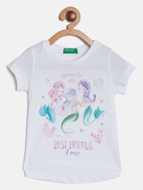 

United Colors of Benetton Girls White Printed Round Neck T-shirt