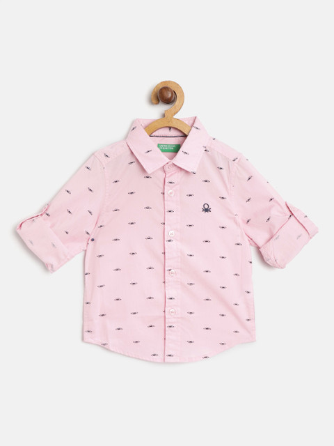 

United Colors of Benetton Boys Pink & Navy Regular Fit Car Print Casual Shirt