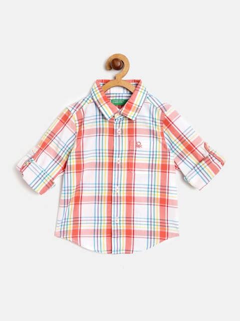 

United Colors of Benetton Boys Coral Red & White Regular Fit Checked Casual Shirt