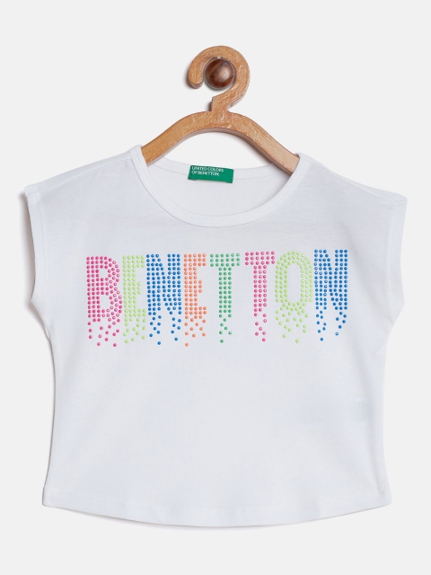 

United Colors of Benetton Girls White Studded Round Neck T-shirt