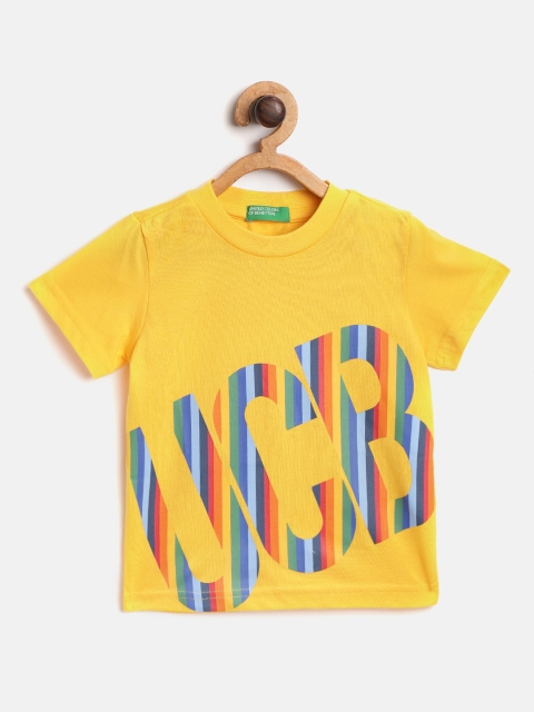 

United Colors of Benetton Boys Yellow & Blue Printed Round Neck T-shirt