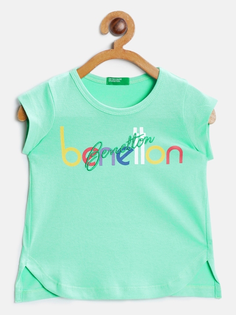 

United Colors of Benetton Girls Green Printed Round Neck T-shirt