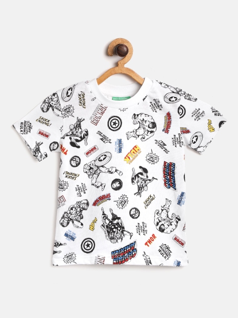 

United Colors of Benetton Boys White& Black Marvel Avengers Printed Round Neck T-shirt