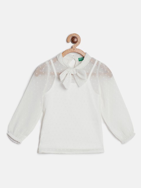 

United Colors of Benetton Girls White Dobby Weave Sheer Top