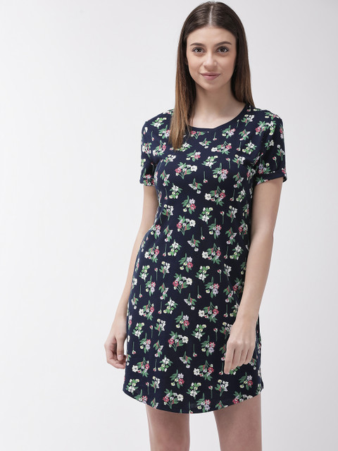 

Marks & Spencer Navy Blue & Green Floral Print Pure Cotton Sleep Shirt