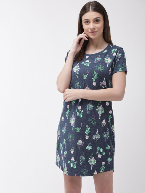 

Marks & Spencer Navy Blue & Green Printed Nightdress