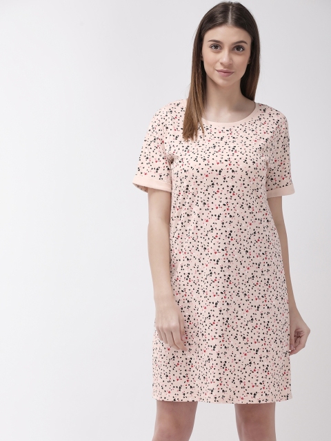 

Marks & Spencer Peach-Coloured & Black Printed Nightdress