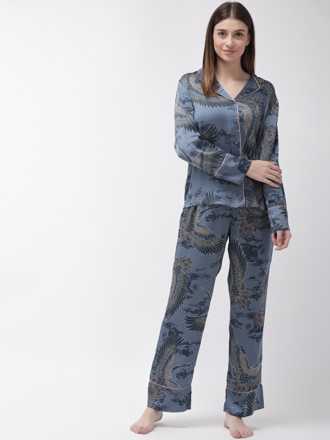 

Marks & Spencer Women Blue & Green Printed Night suit