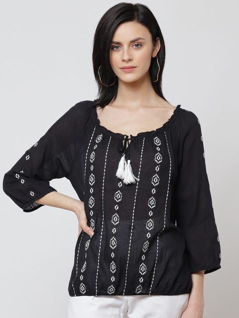 

Magzayra Women Black & White Embroidered Top