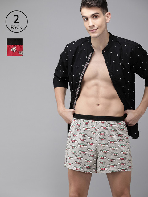 

THE BEAR HOUSE Men Pack of 2 Printed Knitted Boxers TBH-FRIENDS, Grey