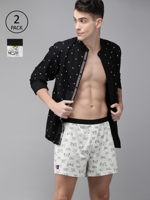 

THE BEAR HOUSE Men Pack of 2 Printed Knitted Boxers TBH-HONEY, Grey
