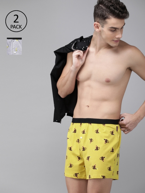 

THE BEAR HOUSE Men Pack of 2 Printed Yellow & Grey Boxers TBH-MONKEY-Multi