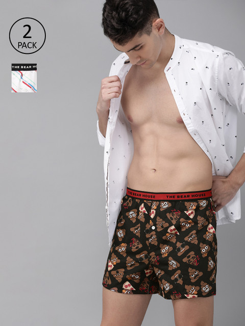 

THE BEAR HOUSE Men Pack of 2 Printed Knitted Boxers TBH-SNOOZE, Black