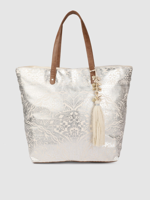 

Accessorize Silver-Toned & Off-White Printed Shoulder Bag