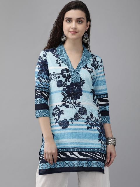 

Rain & Rainbow Women Blue Printed Straight Kurta