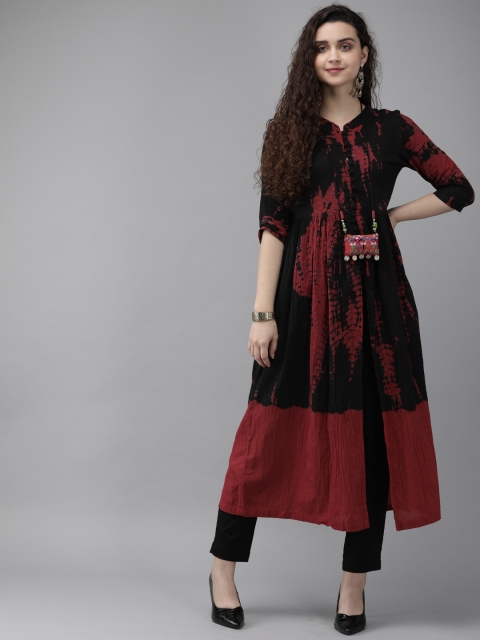 

Rain & Rainbow Women Black & Maroon Printed A-Line Kurta