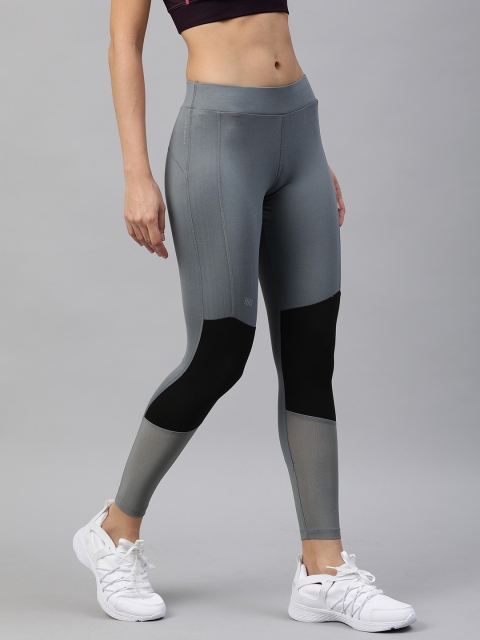 

HRX by Hrithik Roshan Women Grey Colourblocked Rapid Dry Antimicrobial Training Tights