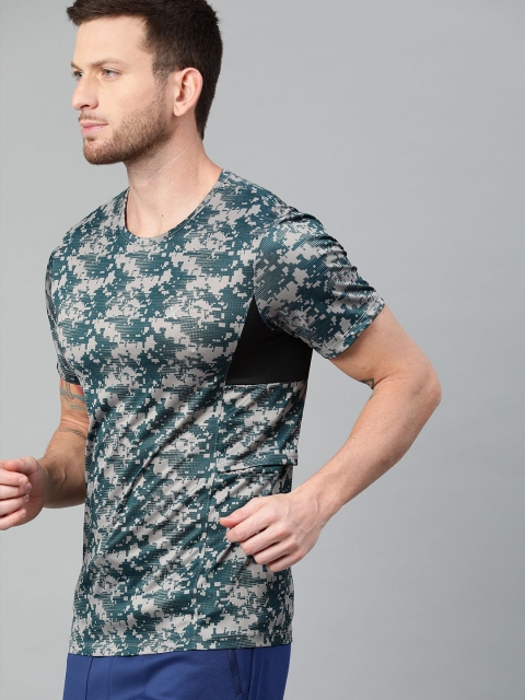 

Hrx By Hrithik Roshan Men Olive Camouflage Colourblocked Outdoor Packable T-shirts, Grey