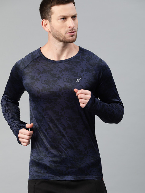 

Hrx By Hrithik Roshan Men Navy Camouflage Printed Outdoor T-shirts, Navy blue