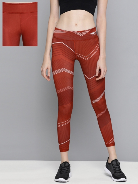 

HRX by Hrithik Roshan Women Rust Red Printed Reversible Rapid-Dry Running Tights