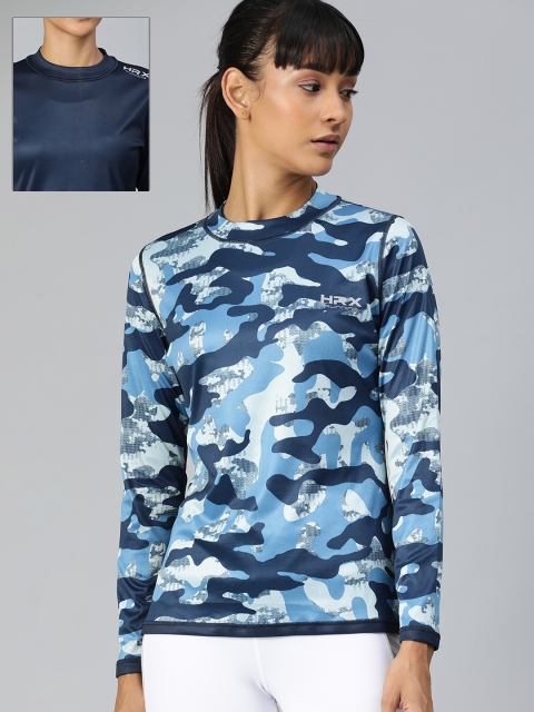 

Hrx By Hrithik Roshan Women Blue Camo Print Rapid-Dry Reversible Running T-shirt