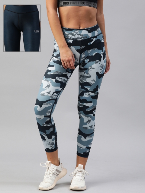 

HRX by Hrithik Roshan Women Grey Camo Reversible Rapid-Dry Antimicrobial Running Tights, Navy blue