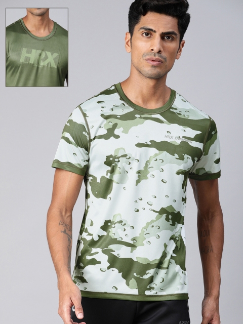 

Hrx By Hrithik Roshan Men Olive Camo Rapid-Dry Antimicrobial Reversible Training Tshirts, White