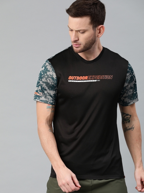 

Hrx By Hrithik Roshan Men Olive Camouflage Colourblocked Outdoor T-shirts, Black