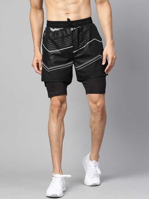 

HRX by Hrithik Roshan Men Black & White Striped Rapid Dry Antimicrobial Running Shorts