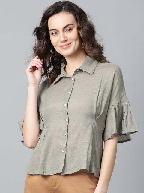 

I AM FOR YOU Women Grey Regular Fit Solid Casual Shirt