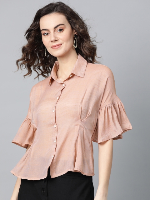 

I AM FOR YOU Women Beige Regular Fit Solid Casual Shirt