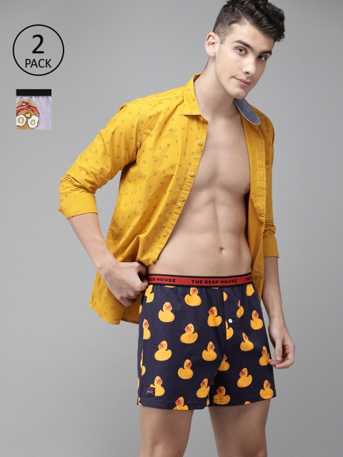 

THE BEAR HOUSE Men Pack of 2 Printed Knitted Boxers TBH-BUTTER, Lavender