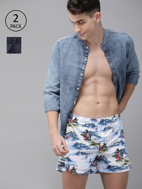 

THE BEAR HOUSE Men Pack of 2 Navy Blue & White Printed Boxers TBH-CRUIZE-Multi