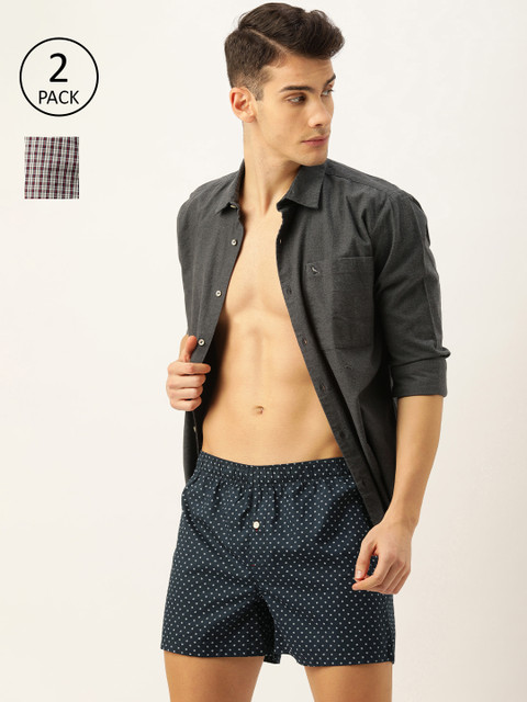 

THE BEAR HOUSE Men Pack of 2 Printed Woven Boxers TBH-RICKY, Grey