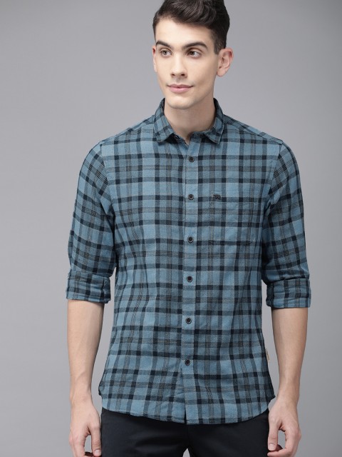 

THE BEAR HOUSE Men Blue & Yellow Slim Fit Checked Casual Shirt