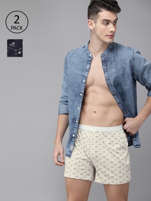 

THE BEAR HOUSE Men Pack of 2 Printed Knitted Boxers TBH-TROPIC, Beige