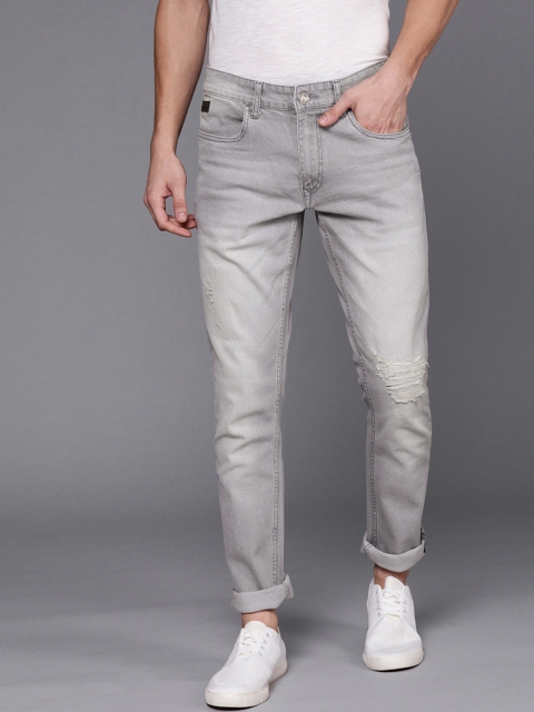 Men Grey Slim Fit Mid-Rise Mildly Distressed Stretchable Jeans